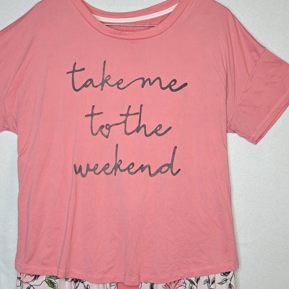 BeYourself Pajama Set Womens XL Pink Floral Weekend‎ Tee Comfy Lounge Sleepwear - Picture 4 of 11